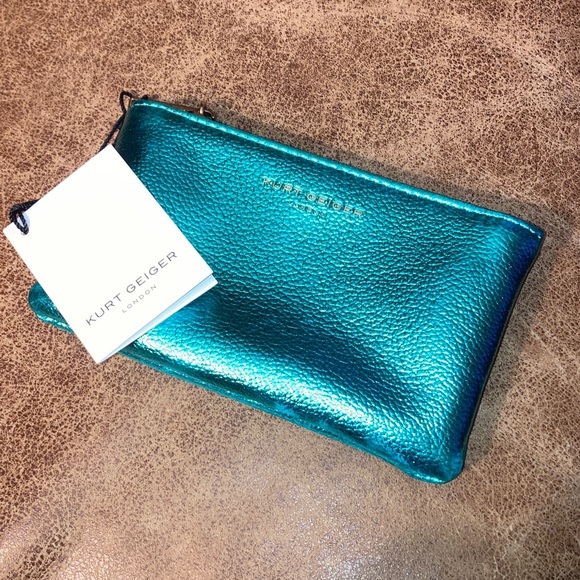 Kurt Geiger Handbags - Kurt Geiger Metallic Teal Leather Pouch